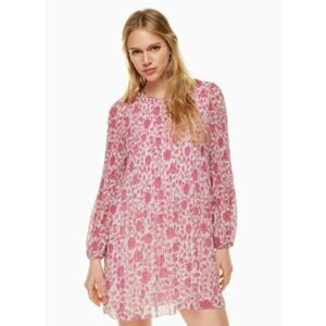 WILFRED Daydreamer Mini Dress in Pink and White Size Small Long sleeve everyday